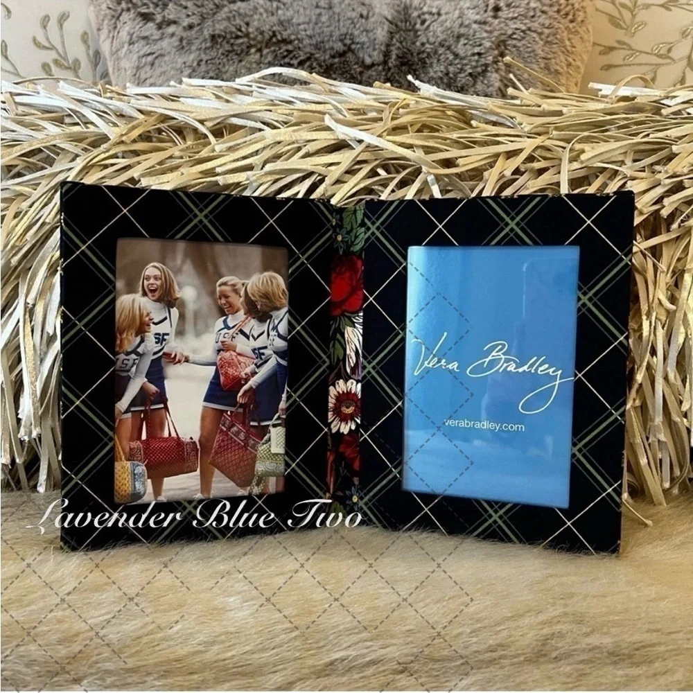 VINTAGE New VERA BRADLEY Vibrant Black Photo Frame Blue Double Sided Stand Alone